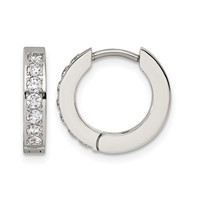 Chisel Stainless Steel Polished Earrings with 1 Row of CZ 2.3mm Hinged Hoop view 1