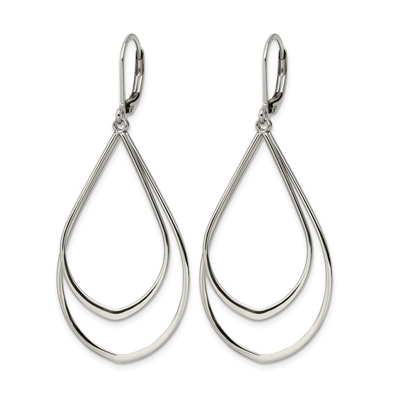 Chisel Stainless Steel Polished Double Teardrop Dangle Leverback Earrings