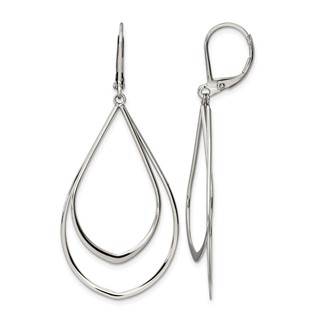 Chisel Stainless Steel Polished Double Teardrop Dangle Leverback Earrings
