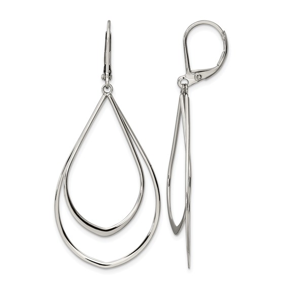 Chisel Stainless Steel Polished Double Teardrop Dangle Leverback Earrings