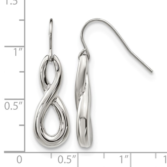 Stainless Steel Polished Infinity Symbol Shepherd Hook Dangle Earrings