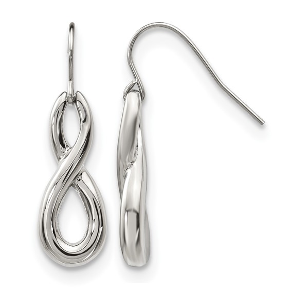 Stainless Steel Polished Infinity Symbol Shepherd Hook Dangle Earrings