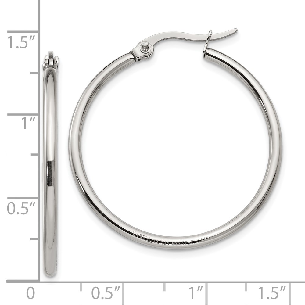 Stainless Steel 32.50mm Diameter Hoop Earrings | eBay