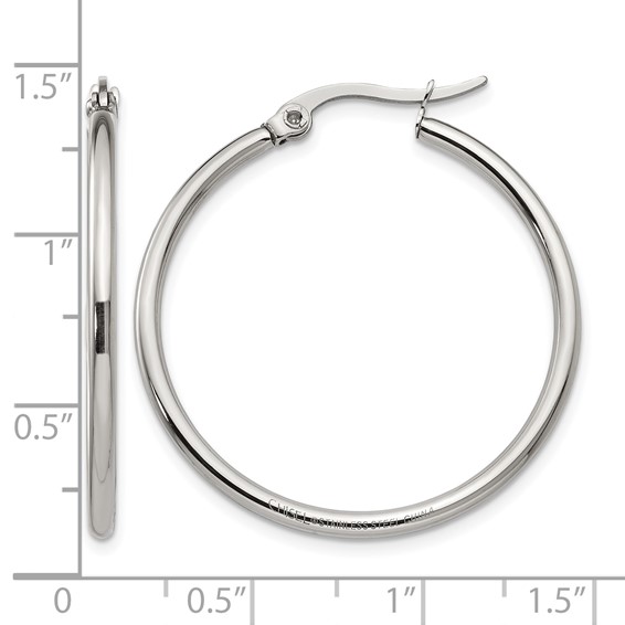 Chisel Stainless Steel Polished 32.5mm Diameter 2mm Hoop Earrings