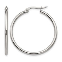 Chisel Stainless Steel Polished 32.5mm Diameter 2mm Hoop Earrings view 1