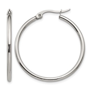 Chisel Stainless Steel Polished 32.5mm Diameter 2mm Hoop Earrings