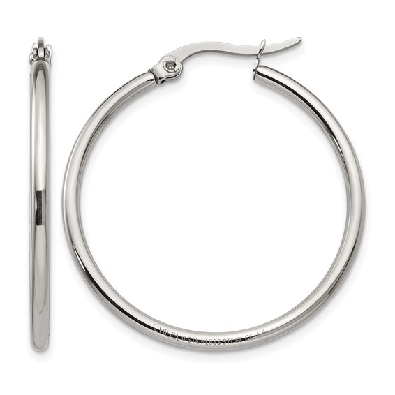 Chisel Stainless Steel Polished 32.5mm Diameter 2mm Hoop Earrings