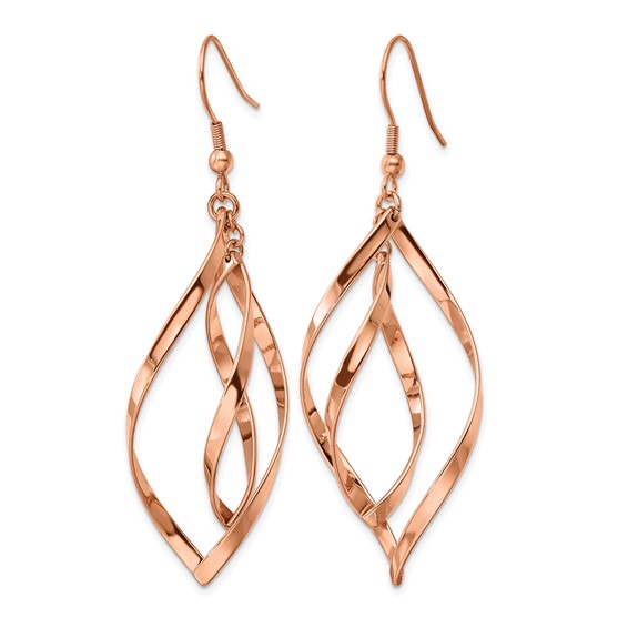 Chisel Stainless Steel Polished Rose IP-plated Dangle Shepherd Hook Earrings