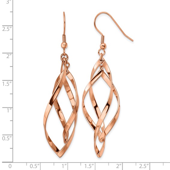 Chisel Stainless Steel Polished Rose IP-plated Dangle Shepherd Hook Earrings