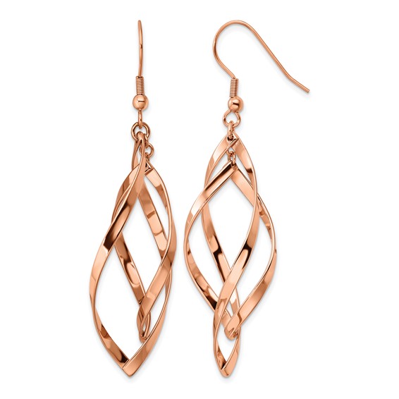 Chisel Stainless Steel Polished Rose IP-plated Dangle Shepherd Hook Earrings