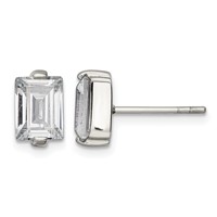 Chisel Stainless Steel Polished Rectangle CZ Post Earrings view 1