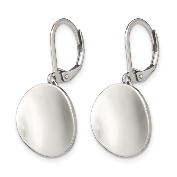 Chisel Stainless Steel Polished Curved Disk Dangle Leverback Earrings