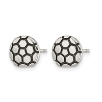 Chisel Stainless Steel Antiqued and Polished Soccer Ball Post Earrings view 3