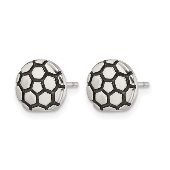 Chisel Stainless Steel Antiqued and Polished Soccer Ball Post Earrings