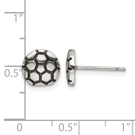 Chisel Stainless Steel Antiqued and Polished Soccer Ball Post Earrings