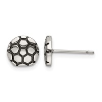 Chisel Stainless Steel Antiqued and Polished Soccer Ball Post Earrings view 1