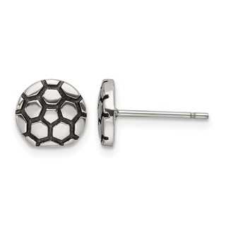 Chisel Stainless Steel Antiqued and Polished Soccer Ball Post Earrings
