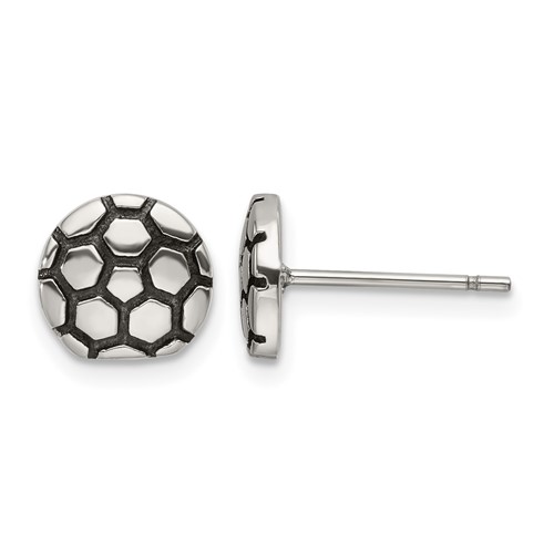 Chisel Stainless Steel Antiqued and Polished Soccer Ball Post Earrings