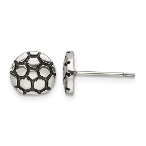 Chisel Stainless Steel Antiqued and Polished Soccer Ball Post Earrings