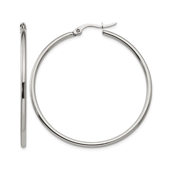 Chisel Stainless Steel Polished 37mm Diameter 2mm Hoop Earrings