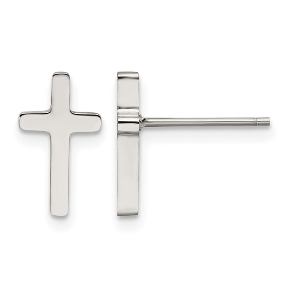 Chisel Stainless Steel Polished Cross Post Earrings