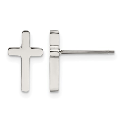 Chisel Stainless Steel Polished Cross Post Earrings