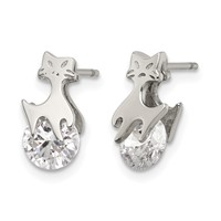 Chisel Stainless Steel Polished Cat Earrings with CZ Post view 3