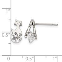 Chisel Stainless Steel Polished Cat Earrings with CZ Post view 4