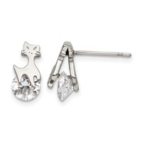 Chisel Stainless Steel Polished Cat Earrings with CZ Post view 1