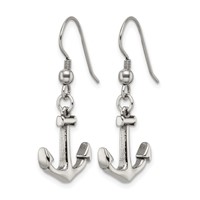 Chisel Stainless Steel Polished Anchor Dangle Shepherd Hook Earrings view 3