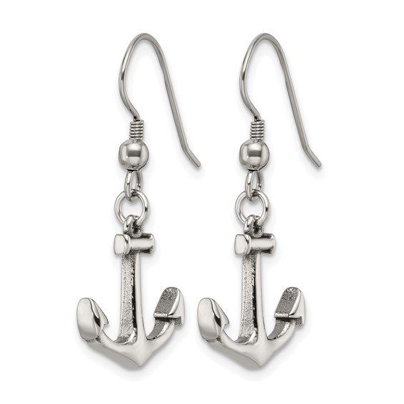 Chisel Stainless Steel Polished Anchor Dangle Shepherd Hook Earrings