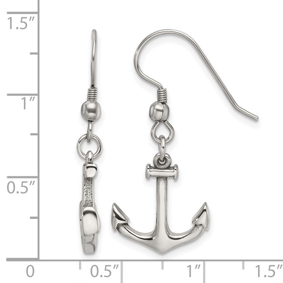 Chisel Stainless Steel Polished Anchor Dangle Shepherd Hook Earrings