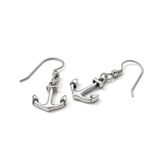 Chisel Stainless Steel Polished Anchor Dangle Shepherd Hook Earrings
