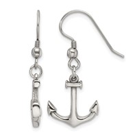 Chisel Stainless Steel Polished Anchor Dangle Shepherd Hook Earrings view 1