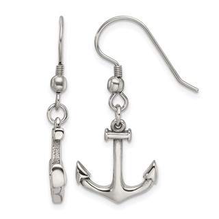 Chisel Stainless Steel Polished Anchor Dangle Shepherd Hook Earrings