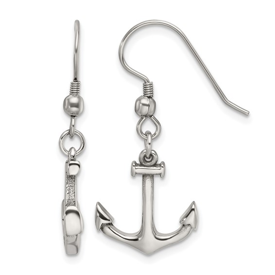 Chisel Stainless Steel Polished Anchor Dangle Shepherd Hook Earrings