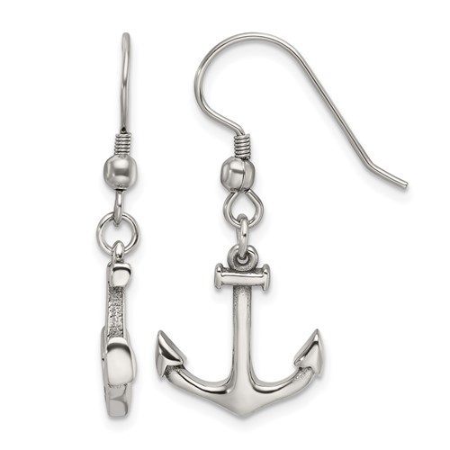 Chisel Stainless Steel Polished Anchor Dangle Shepherd Hook Earrings