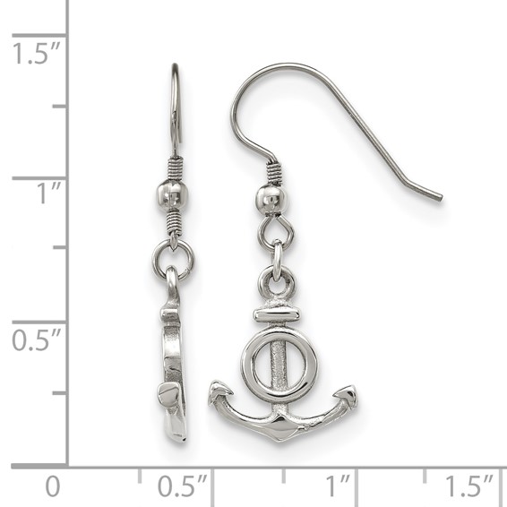 Stainless Steel Polished Anchor Dangle Shepherd Hook Earrings