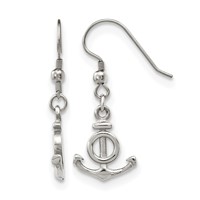 Stainless Steel Polished Anchor Dangle Shepherd Hook Earrings view 1