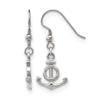 Stainless Steel Polished Anchor Dangle Shepherd Hook Earrings