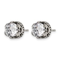 Chisel Stainless Steel Antiqued and Polished CZ Crown Post Earrings view 3