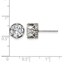 Chisel Stainless Steel Antiqued and Polished CZ Crown Post Earrings view 4