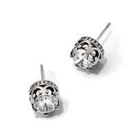 Chisel Stainless Steel Antiqued and Polished CZ Crown Post Earrings view 5