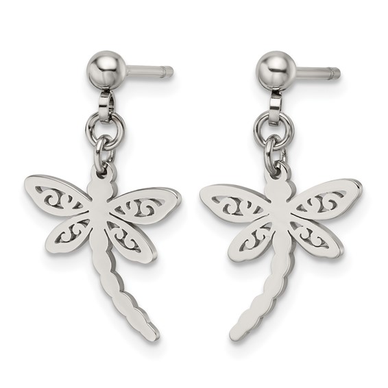 Chisel Stainless Steel Polished Dragonfly Post Dangle Earrings