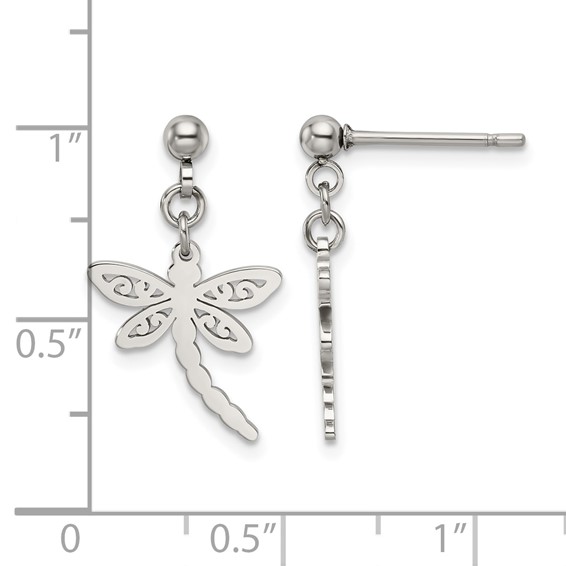 Chisel Stainless Steel Polished Dragonfly Post Dangle Earrings