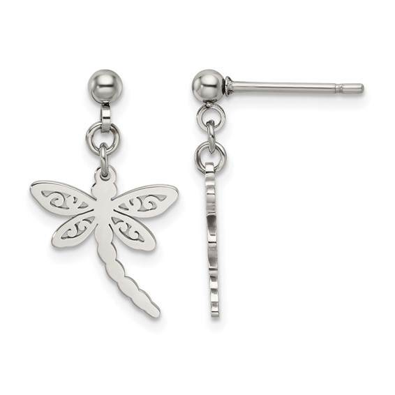Chisel Stainless Steel Polished Dragonfly Post Dangle Earrings