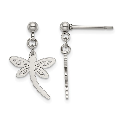 Chisel Stainless Steel Polished Dragonfly Post Dangle Earrings