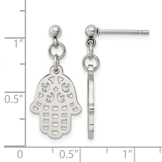Chisel Stainless Steel Polished Chamseh/Hamsa Post Dangle Earrings