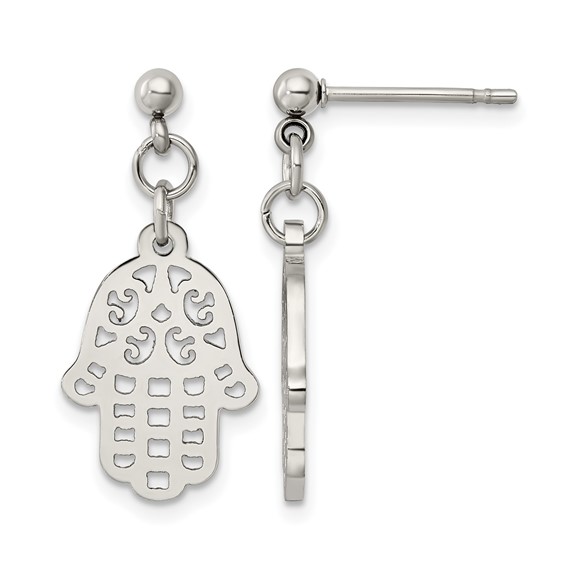 Chisel Stainless Steel Polished Chamseh/Hamsa Post Dangle Earrings