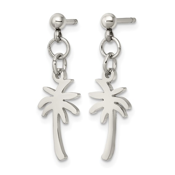 Chisel Stainless Steel Polished Palm Tree Post Dangle Earrings